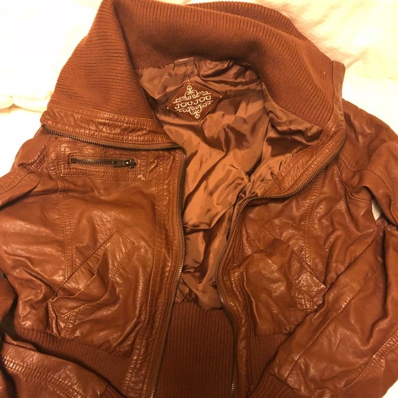 LEATHER BROWN CUTE CROPPED JACKET - Picture 2 of 4